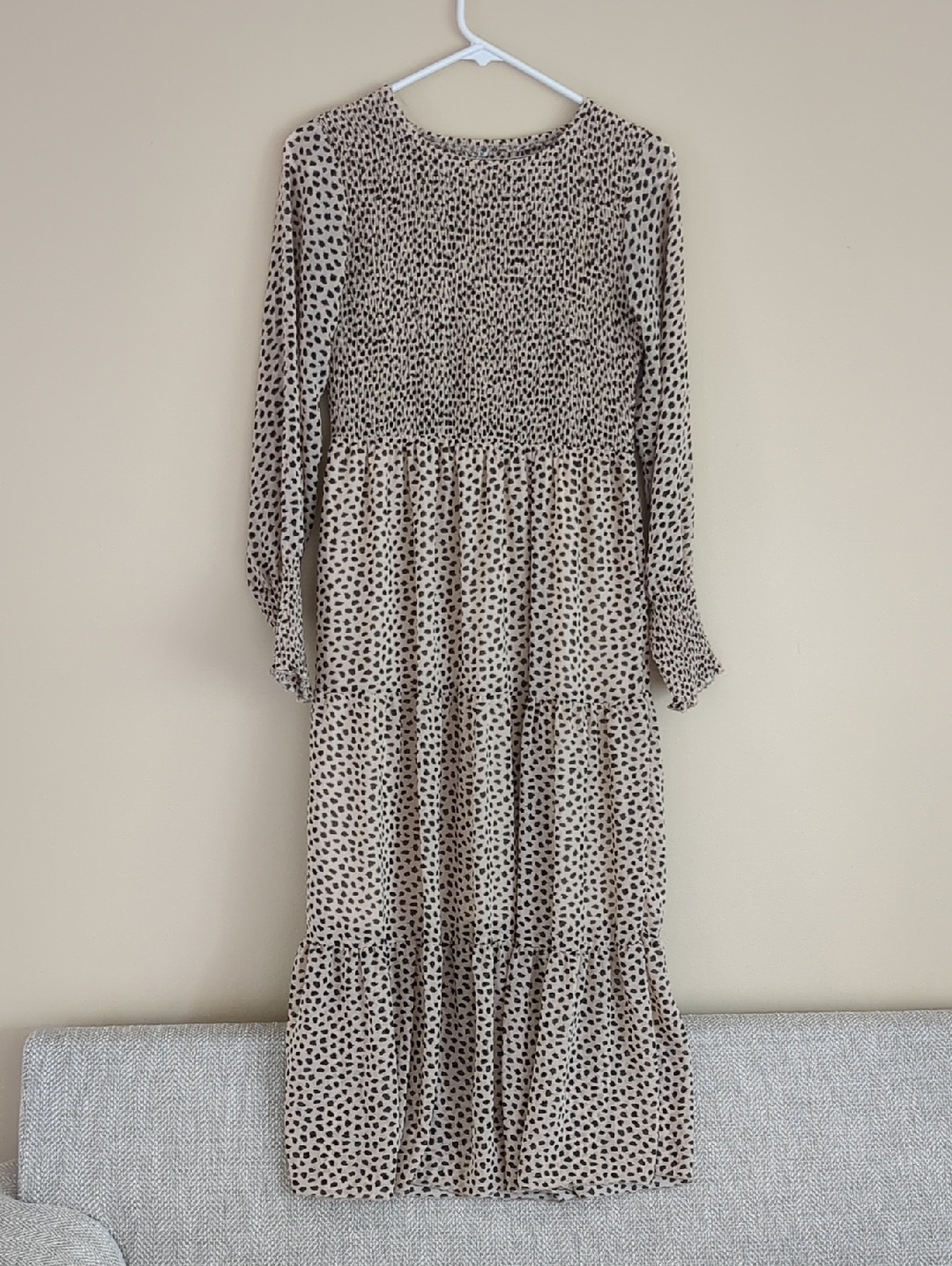 Medium Semi Sheer Dot Pattern Smocked Dress